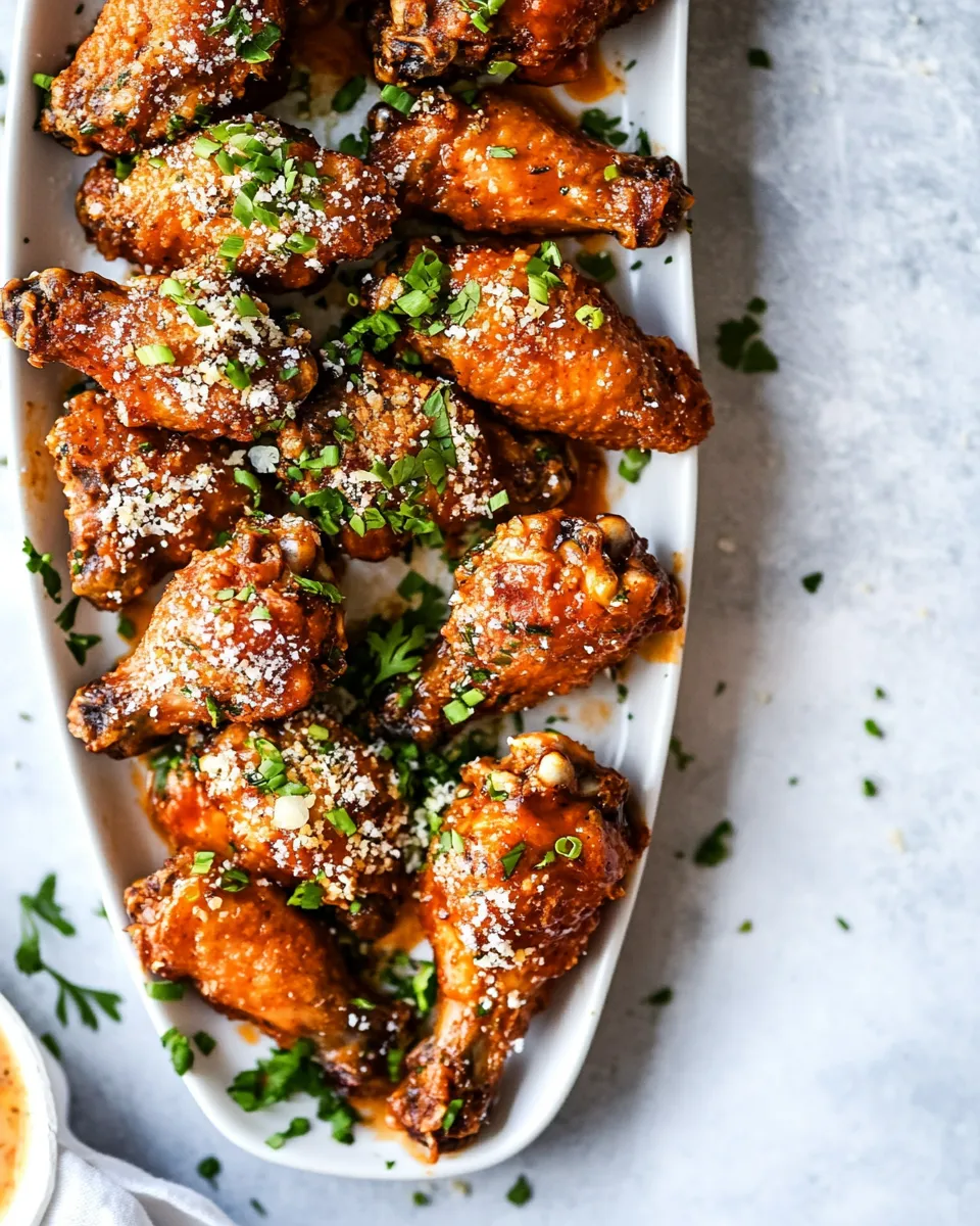 Savory Easy Garlic Parmesan Buffalo Chicken Wings. dish image