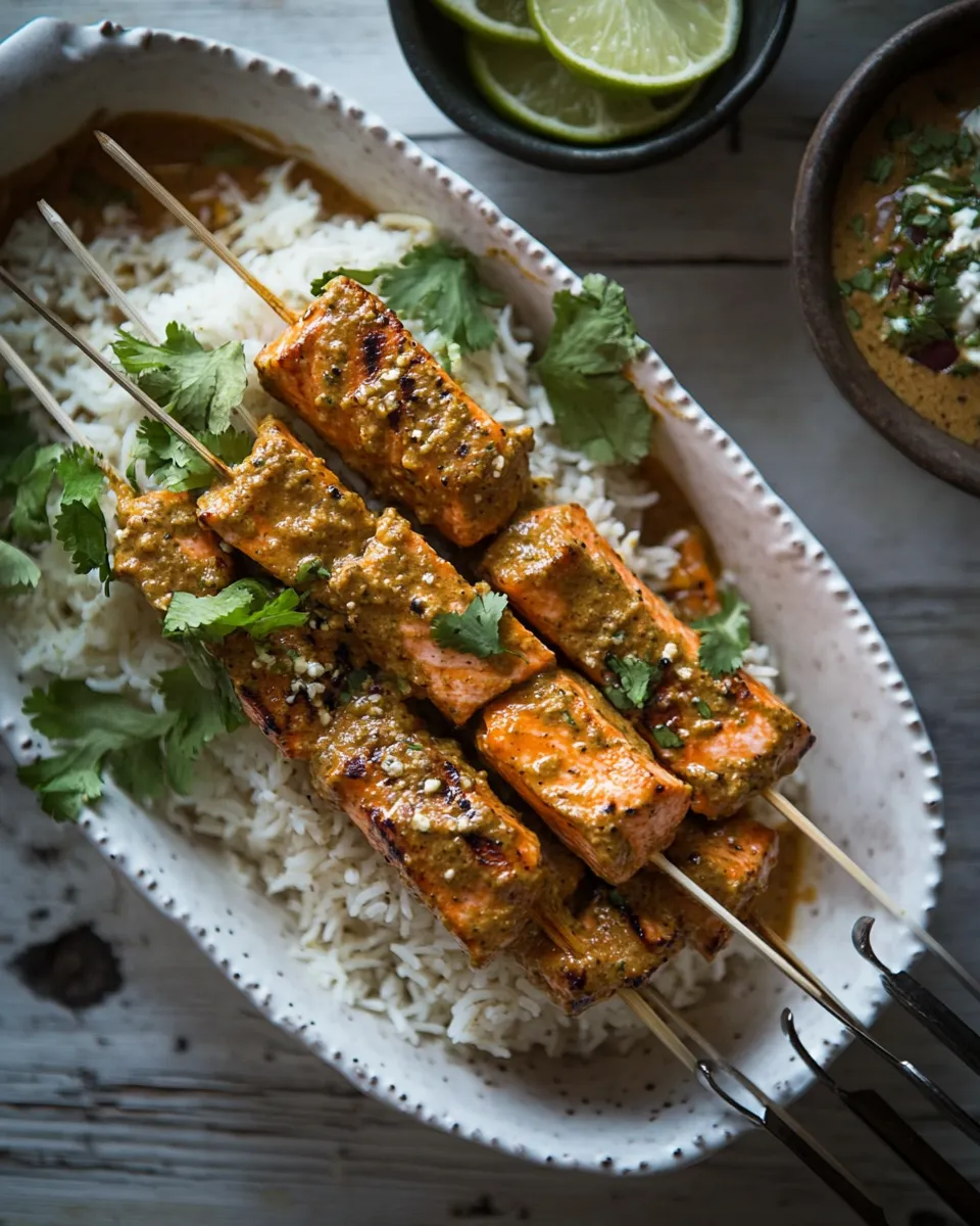 Classic Easy Indian salmon curry skewers image