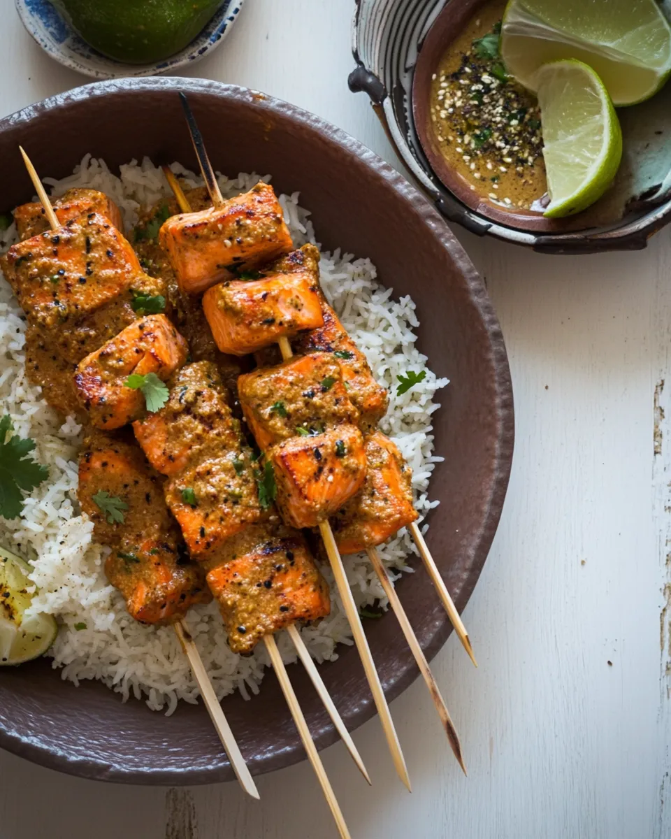 Quick Easy Indian salmon curry skewers dish photo