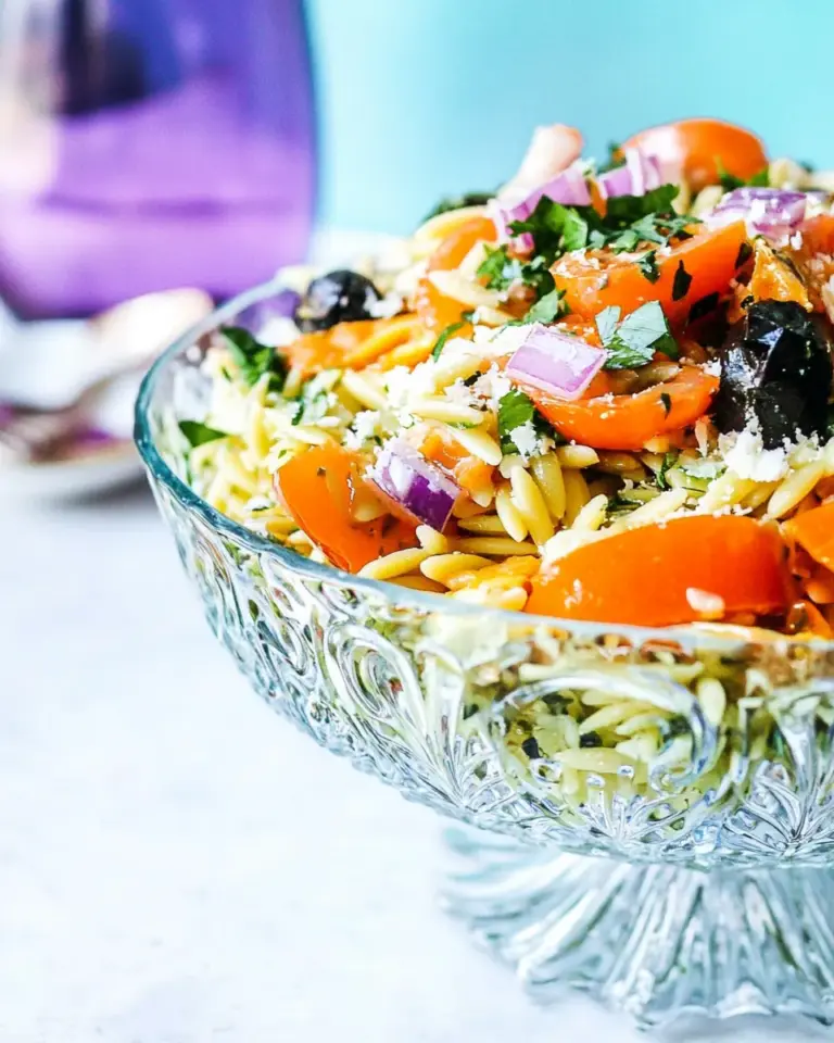 Fresh Easy Layered Mediterranean Orzo Pasta Salad. dish image