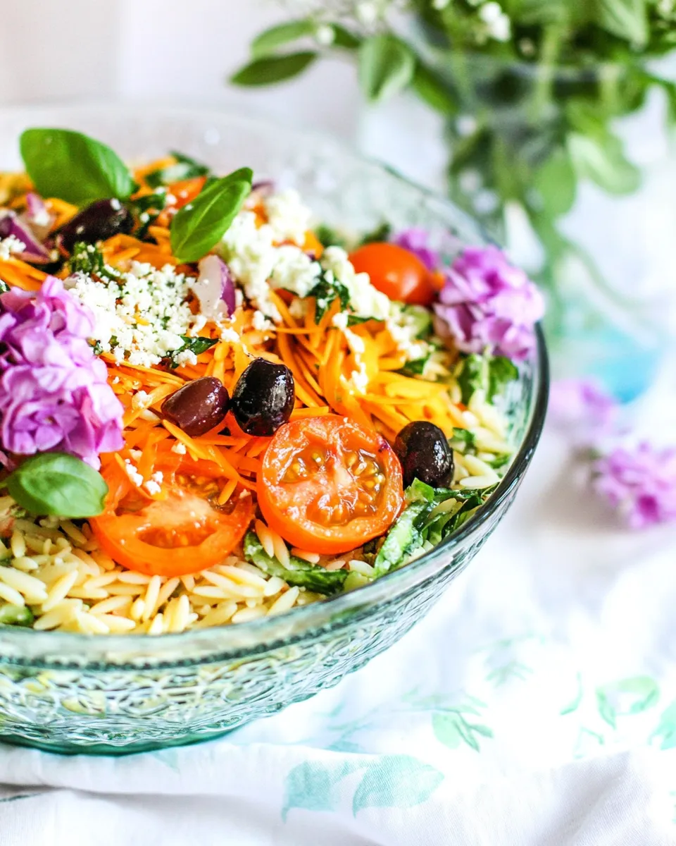 Simple Easy Layered Mediterranean Orzo Pasta Salad. shot