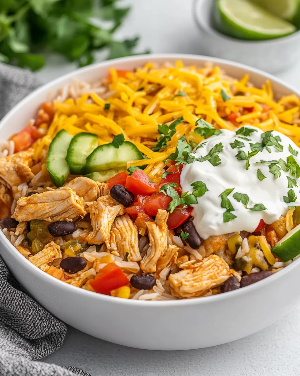Delicious Easy One-Pan Chicken Burrito Bowls food shot