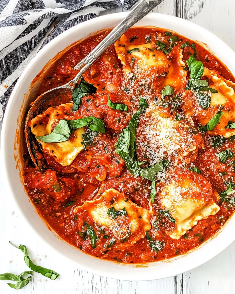 Quick Easy Ravioli with Creamy Basil-Tomato Sauce shot