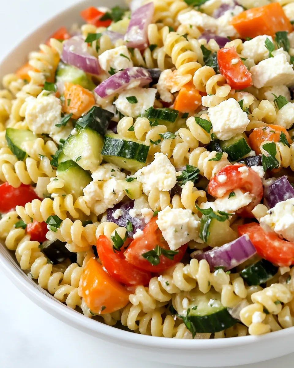 Delicious Feta and Vegetable Rotini Salad recipe photo