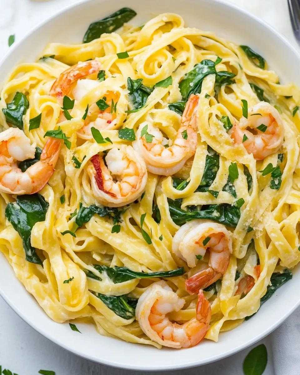 Classic Fettuccine with Shrimp and Spinach image