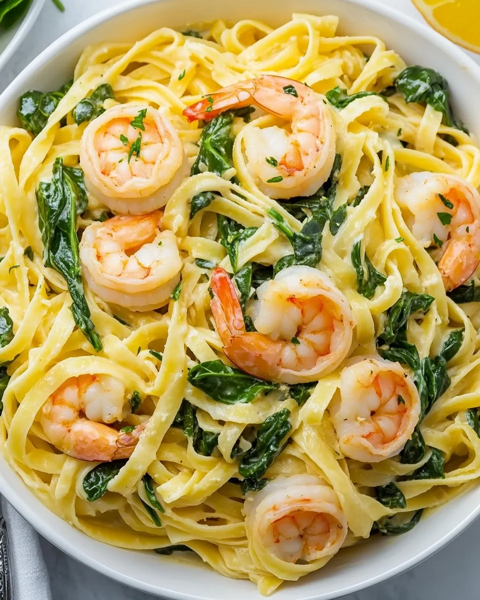 Easy Fettuccine with Shrimp and Spinach recipe photo