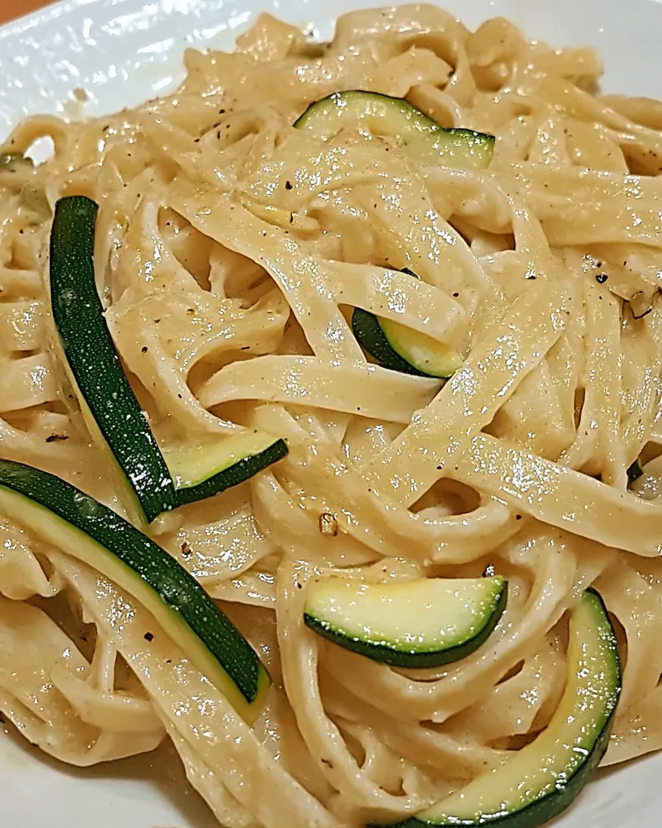 Delicious Fettuccine with Zucchini and Onions shot