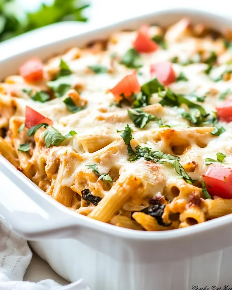 Delicious Fiesta Ranch Chicken Pasta Casserole plate image