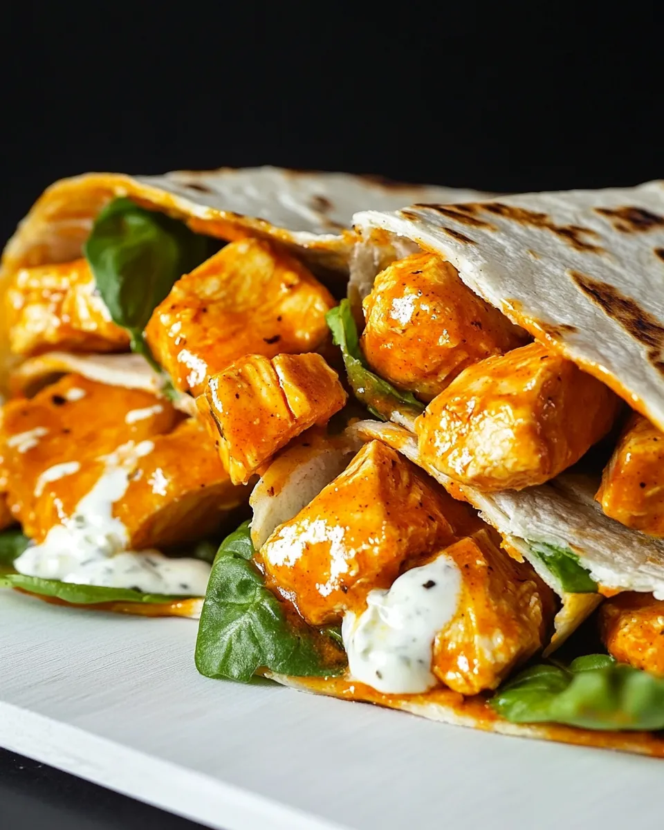 Delicious Folded Buffalo Chicken Wraps food shot
