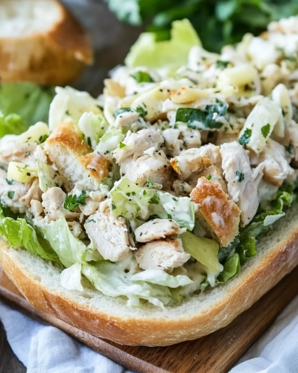 Delicious Garlic Bread Chicken Caesar Sandwich shot