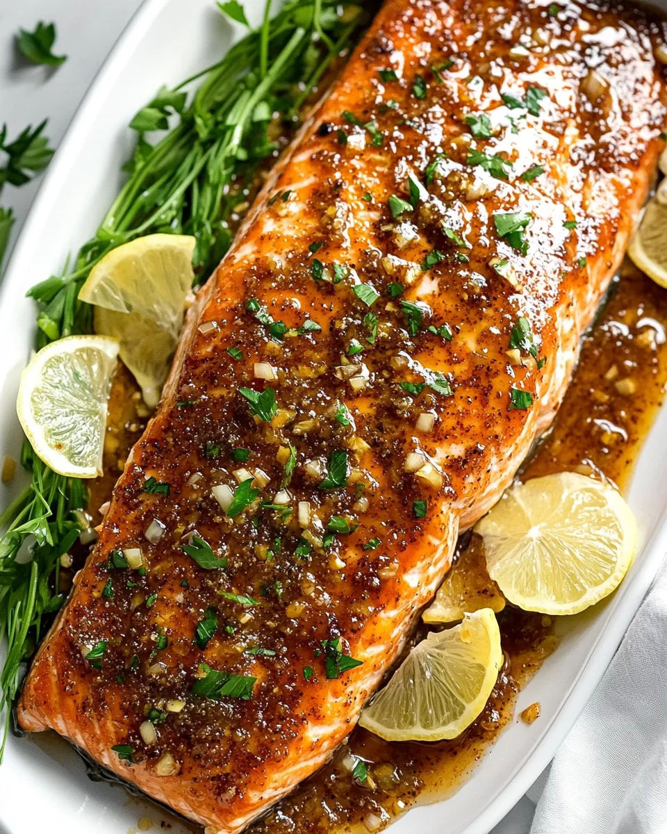 Healthy Garlic Brown Sugar Glazed Salmon plate image