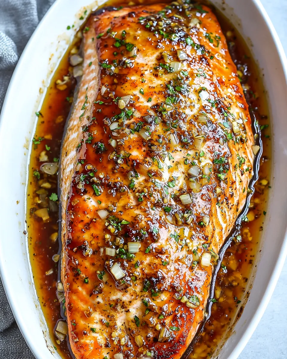 Classic Garlic Brown Sugar Glazed Salmon food shot