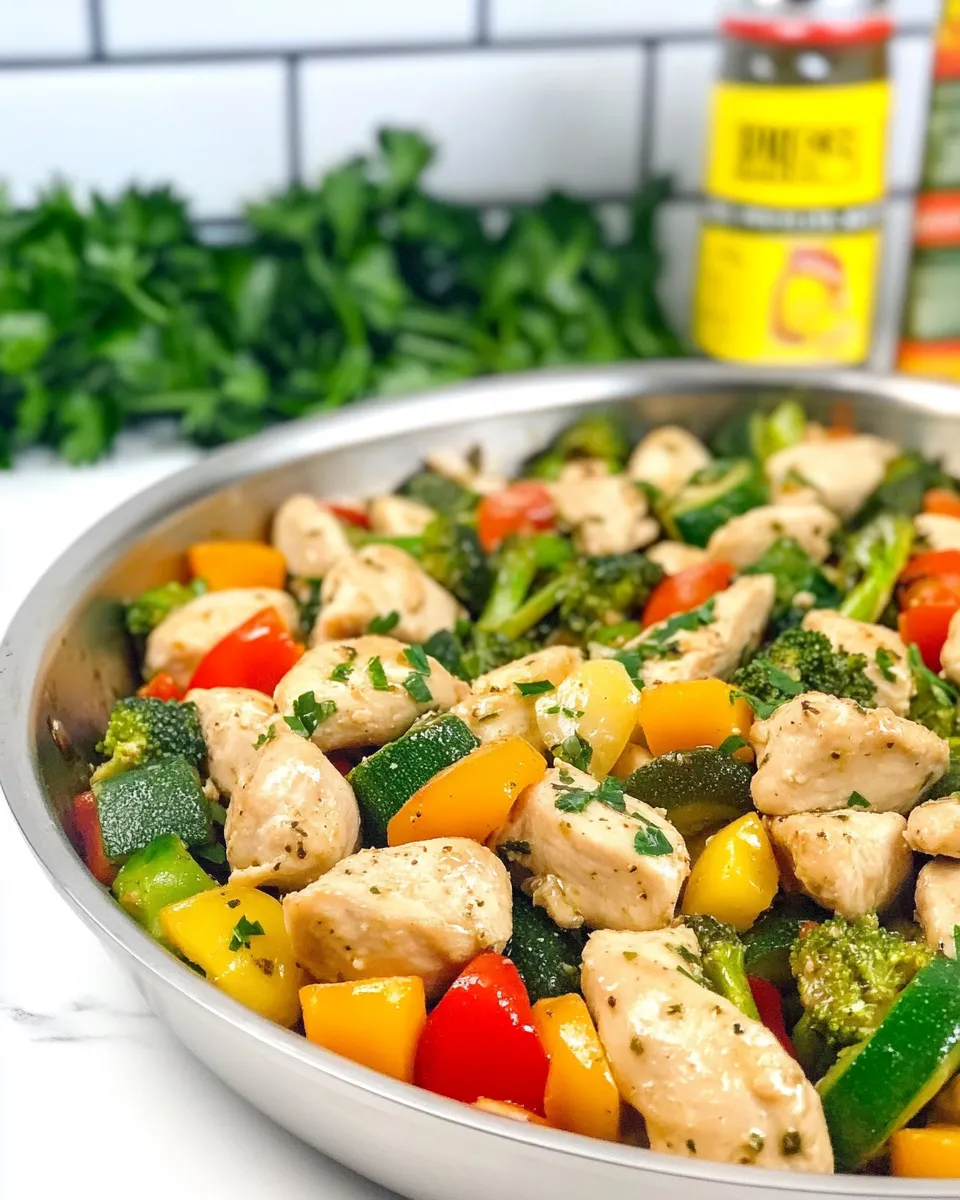Quick Garlic Butter Chicken Vegetable Skillet food shot