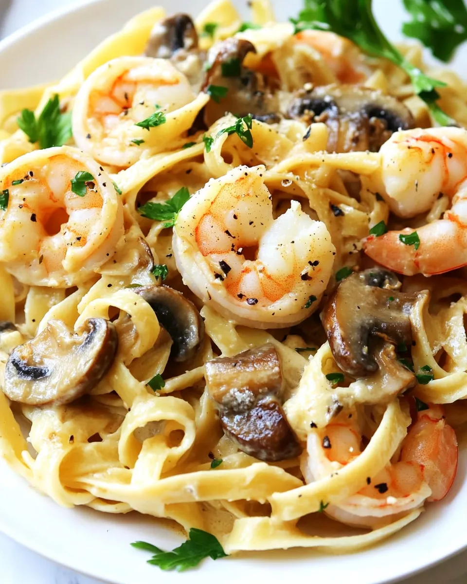 Homemade Garlic Butter Mushroom Shrimp Pasta Recipe photo