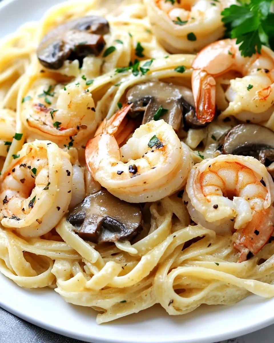Classic Garlic Butter Mushroom Shrimp Pasta Recipe image