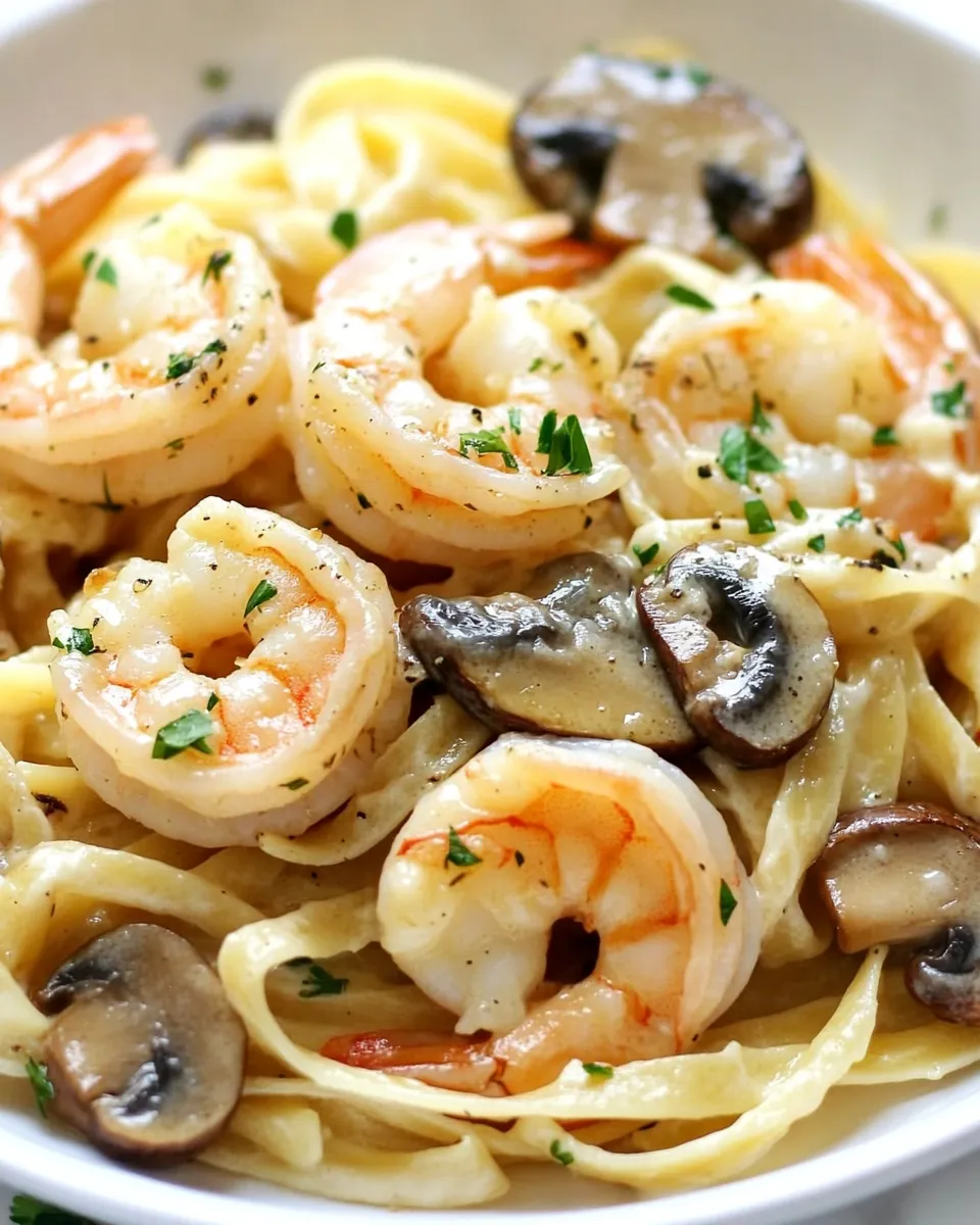 Easy Garlic Butter Mushroom Shrimp Pasta Recipe recipe photo