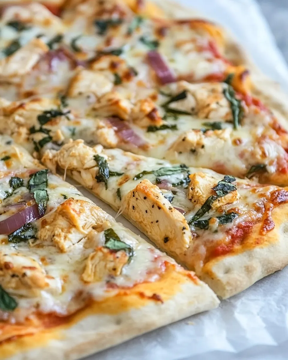 Delicious Garlic Chicken Dijon Pizza shot