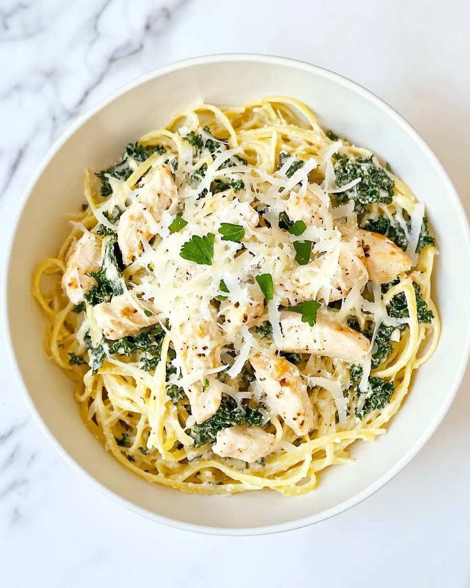 Easy Garlic Chicken & Kale Spaghetti shot