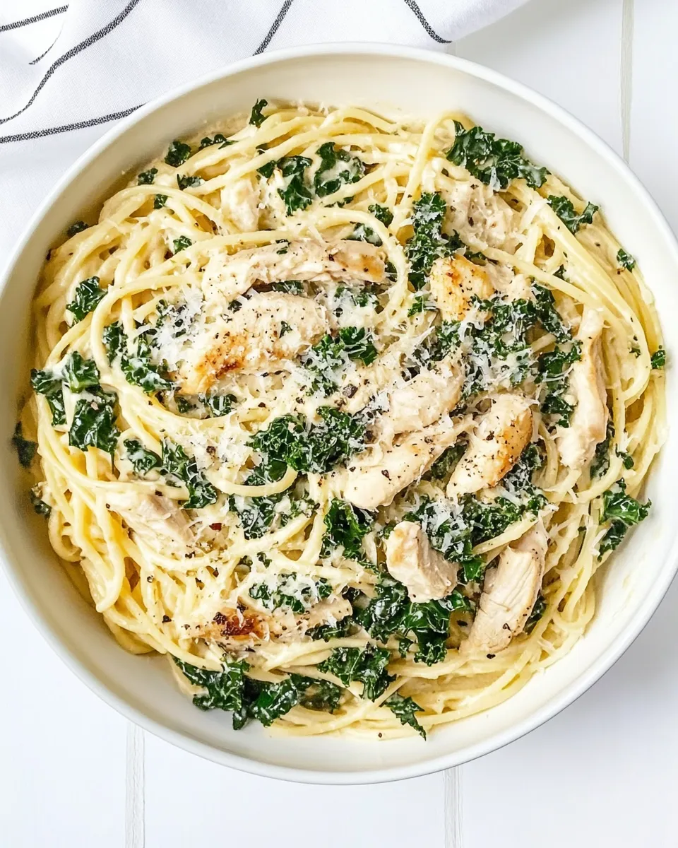 Delicious Garlic Chicken & Kale Spaghetti recipe image