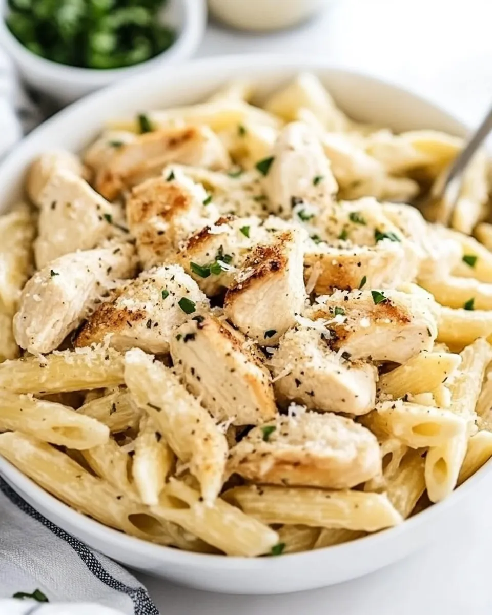 Homemade Garlic Parmesan Chicken Pasta food shot