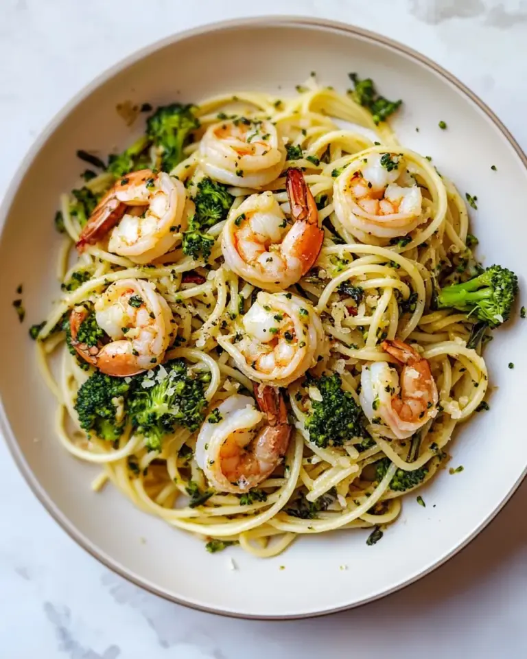 Easy Garlic Sauce Bucatini with Roasted Shrimp and Broccoli. picture