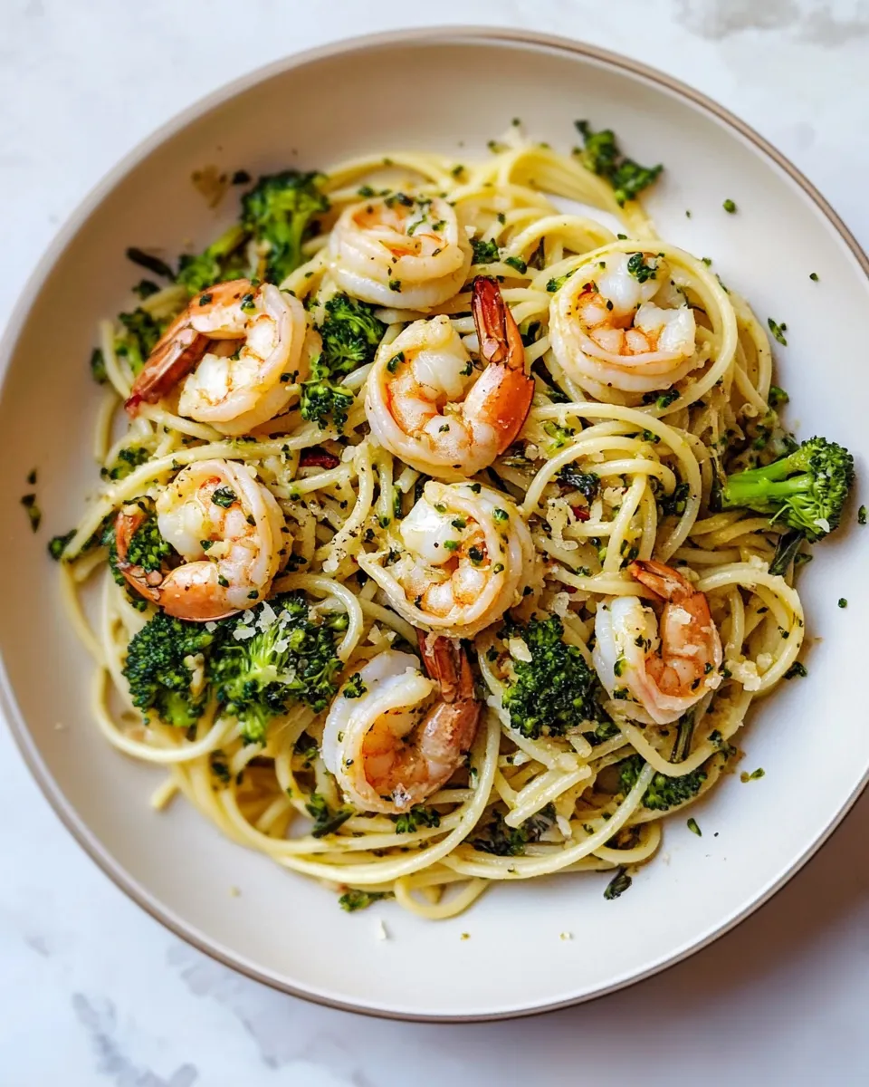 Easy Garlic Sauce Bucatini with Roasted Shrimp and Broccoli. picture