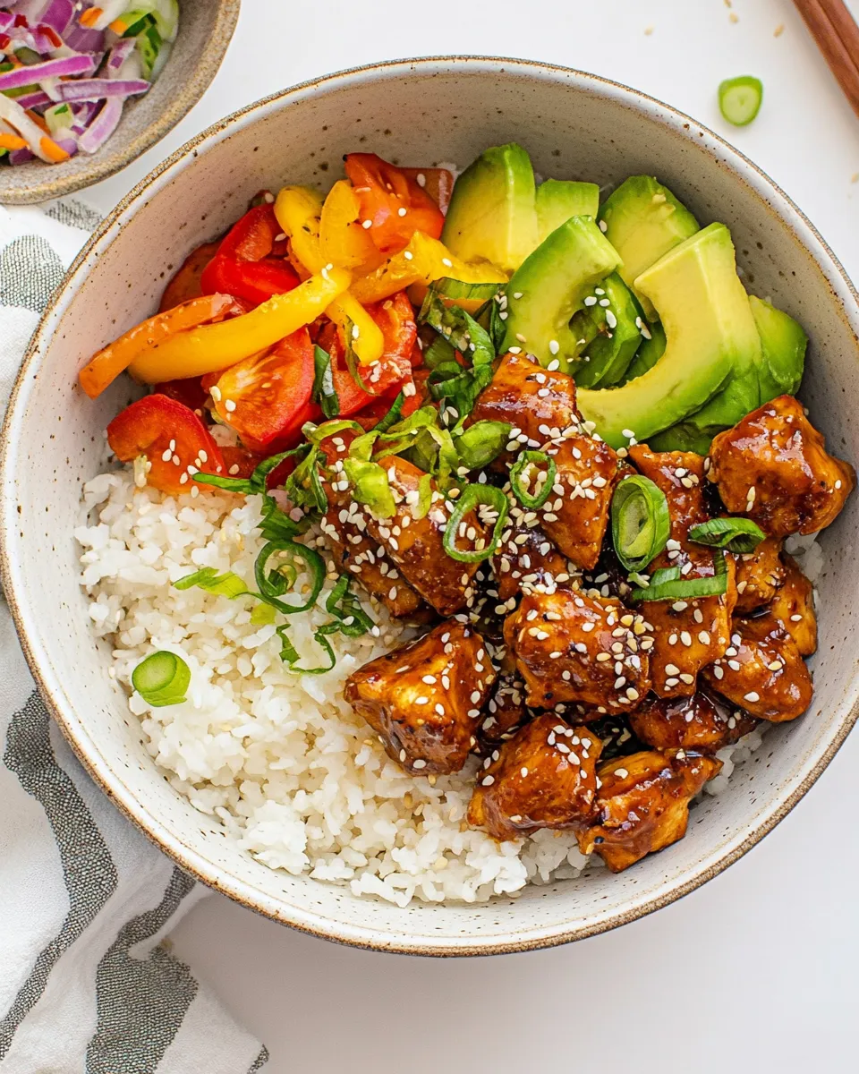Healthy Garlic Sesame Chicken Bowls shot