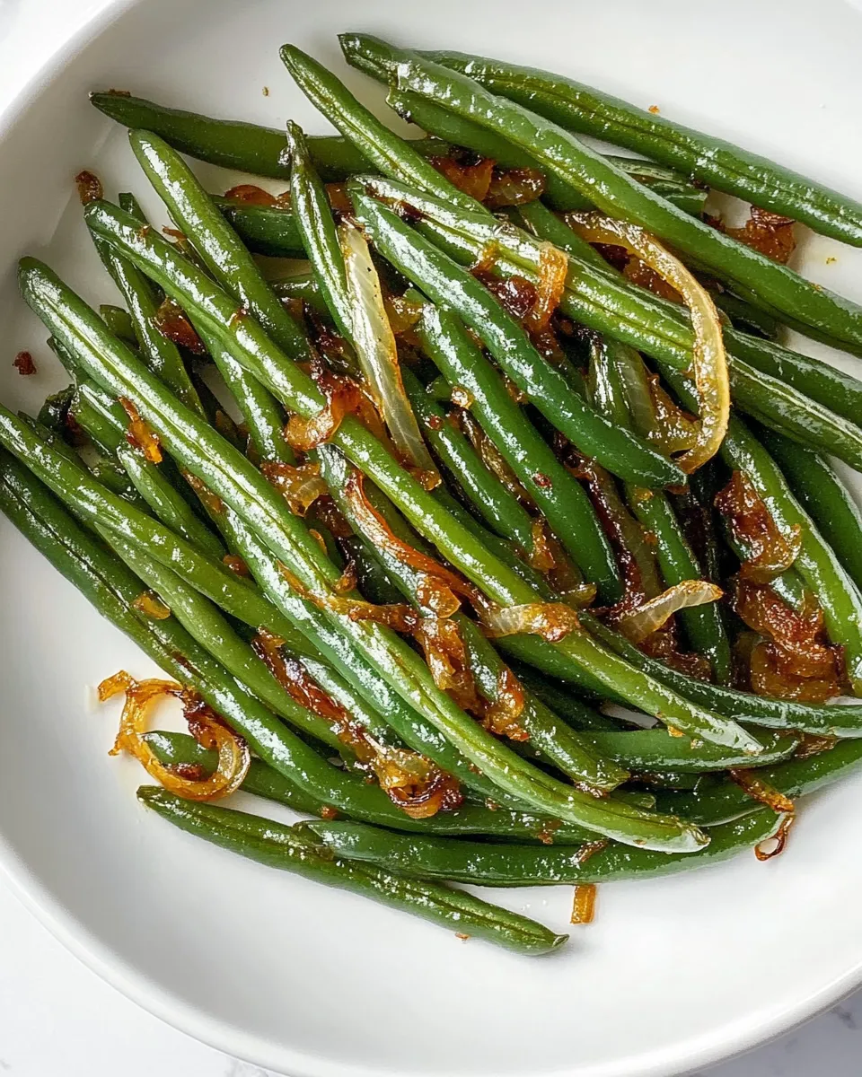 Easy Garlicky Green Beans with Caramelized Shallots dish photo