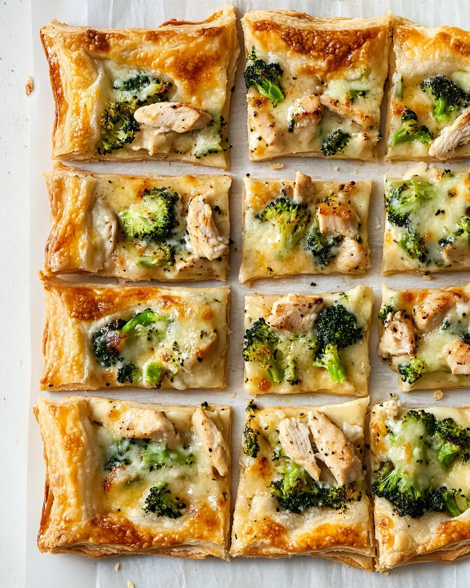 Perfect Garlicky Grilled Chicken and Broccoli Puff Pastry Pizza. plate image
