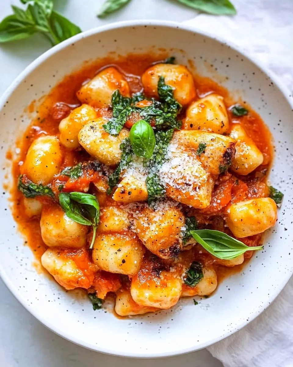 Delicious Gnocchi with Grilled Chicken in Roasted Red Pepper Sauce image