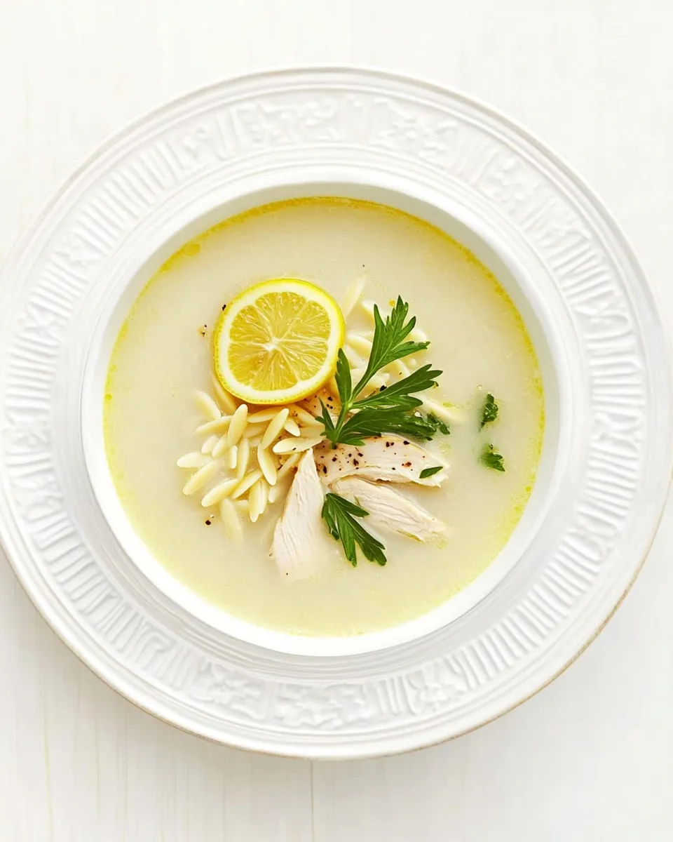Delicious Greek Lemon Soup with Chicken and Orzo plate image
