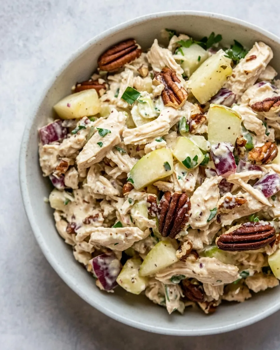 Easy Greek Yogurt Chicken Salad with Toasted Pecans and Apples food shot