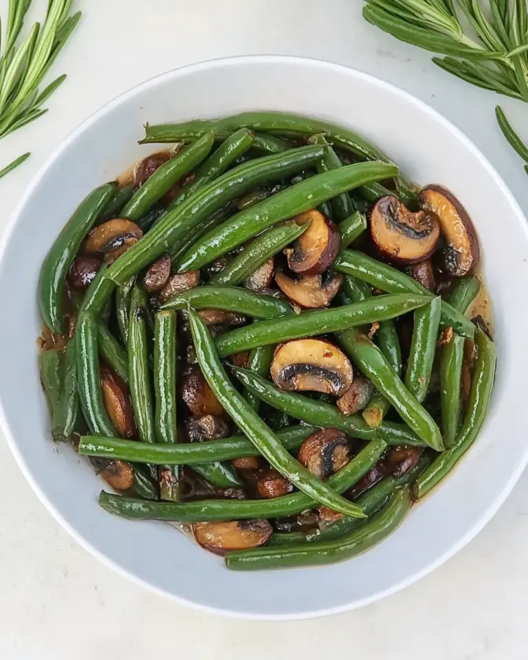 Homemade Green Beans and Mushrooms with Plum Sauce photo