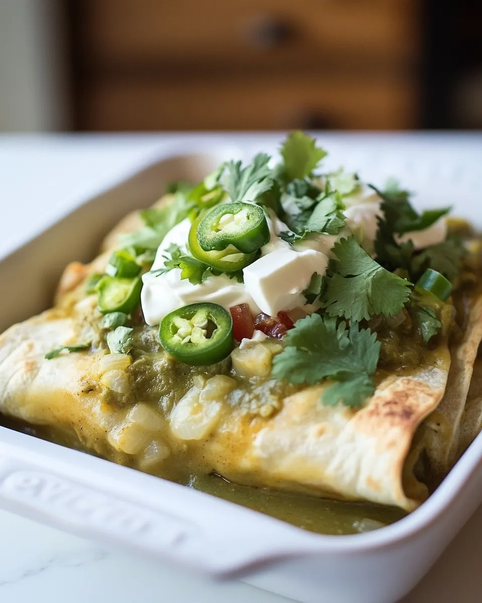 Delicious Green Chili Chicken Enchiladas shot