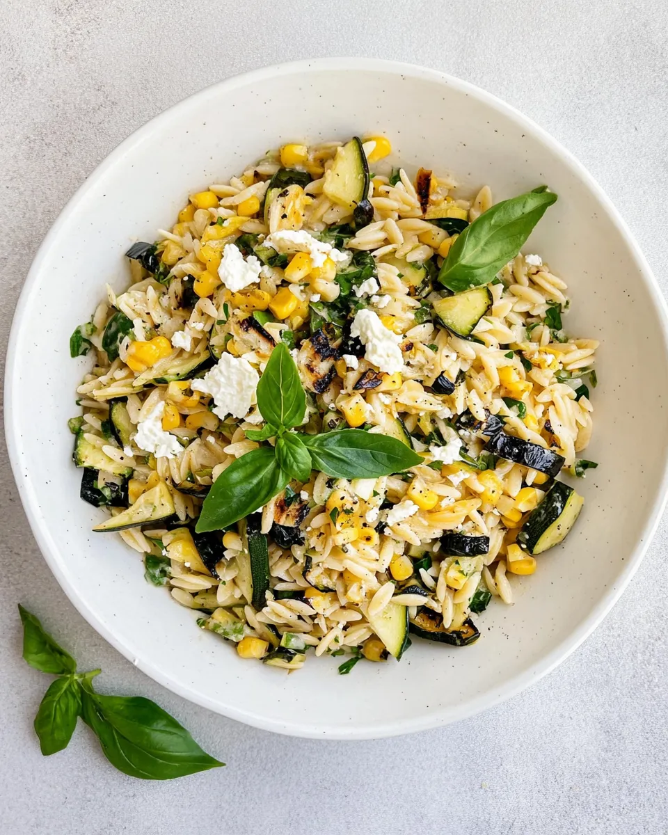 Sweet Grilled Zucchini Corn Orzo Salad. recipe image