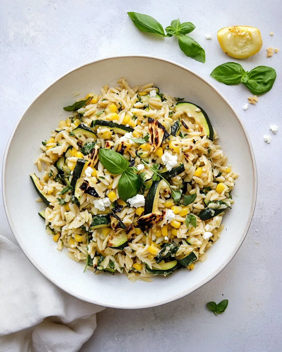 Fresh Grilled Zucchini Corn Orzo Salad. dish image