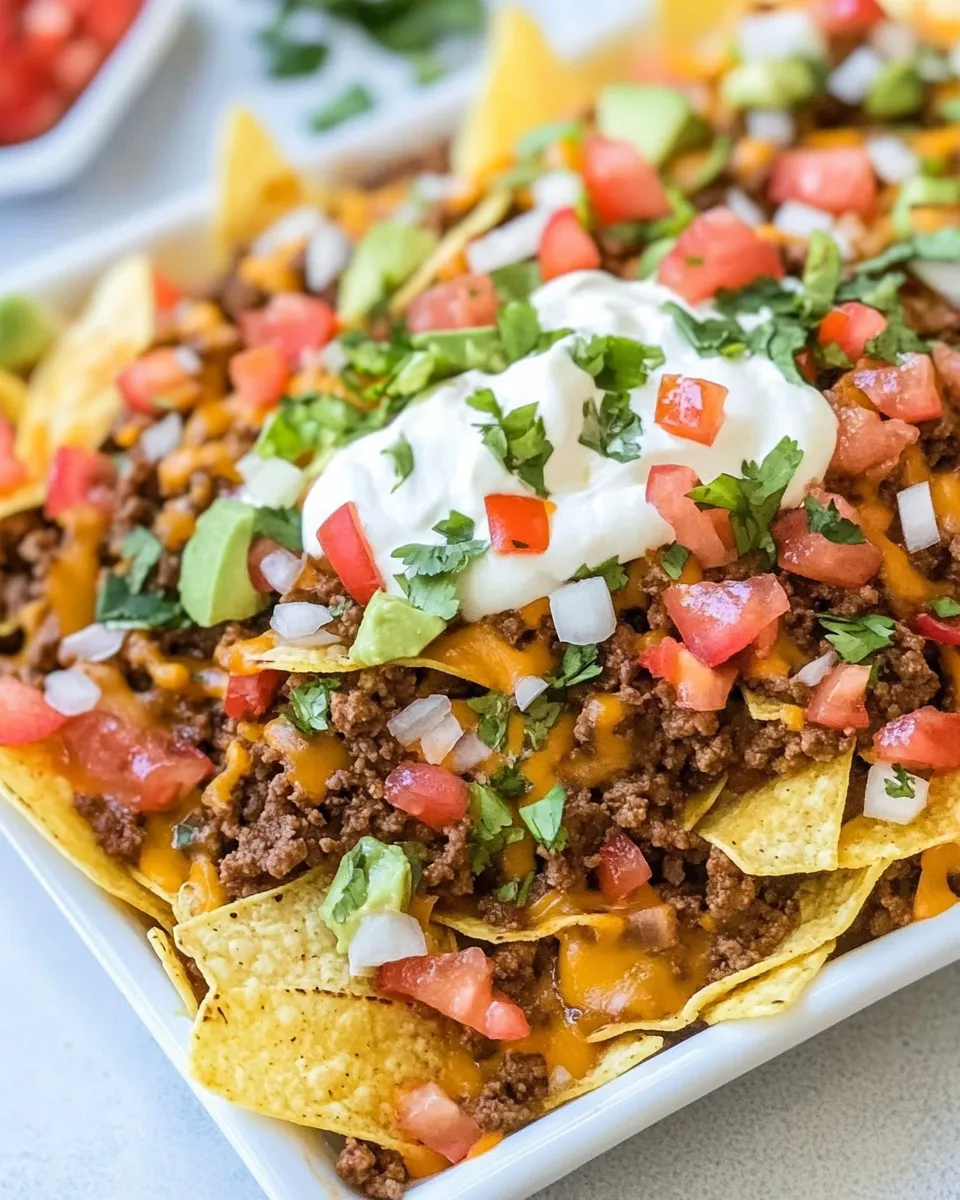 Delicious Ground Beef Nachos plate image
