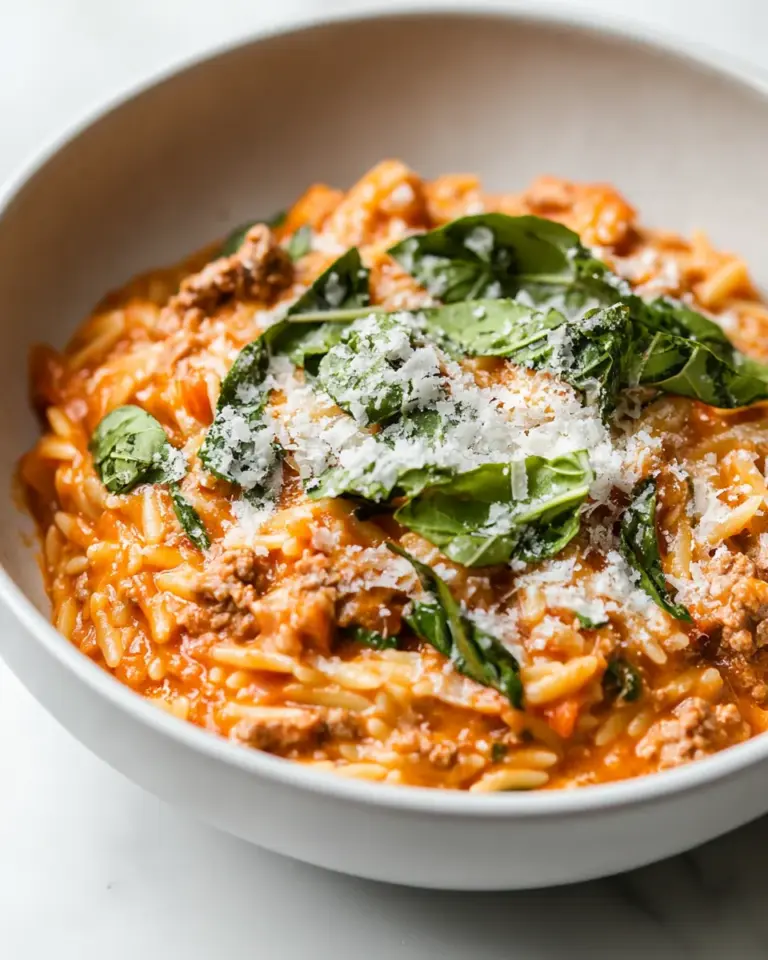 Homemade Ground Beef Orzo with Tomato Cream Sauce photo