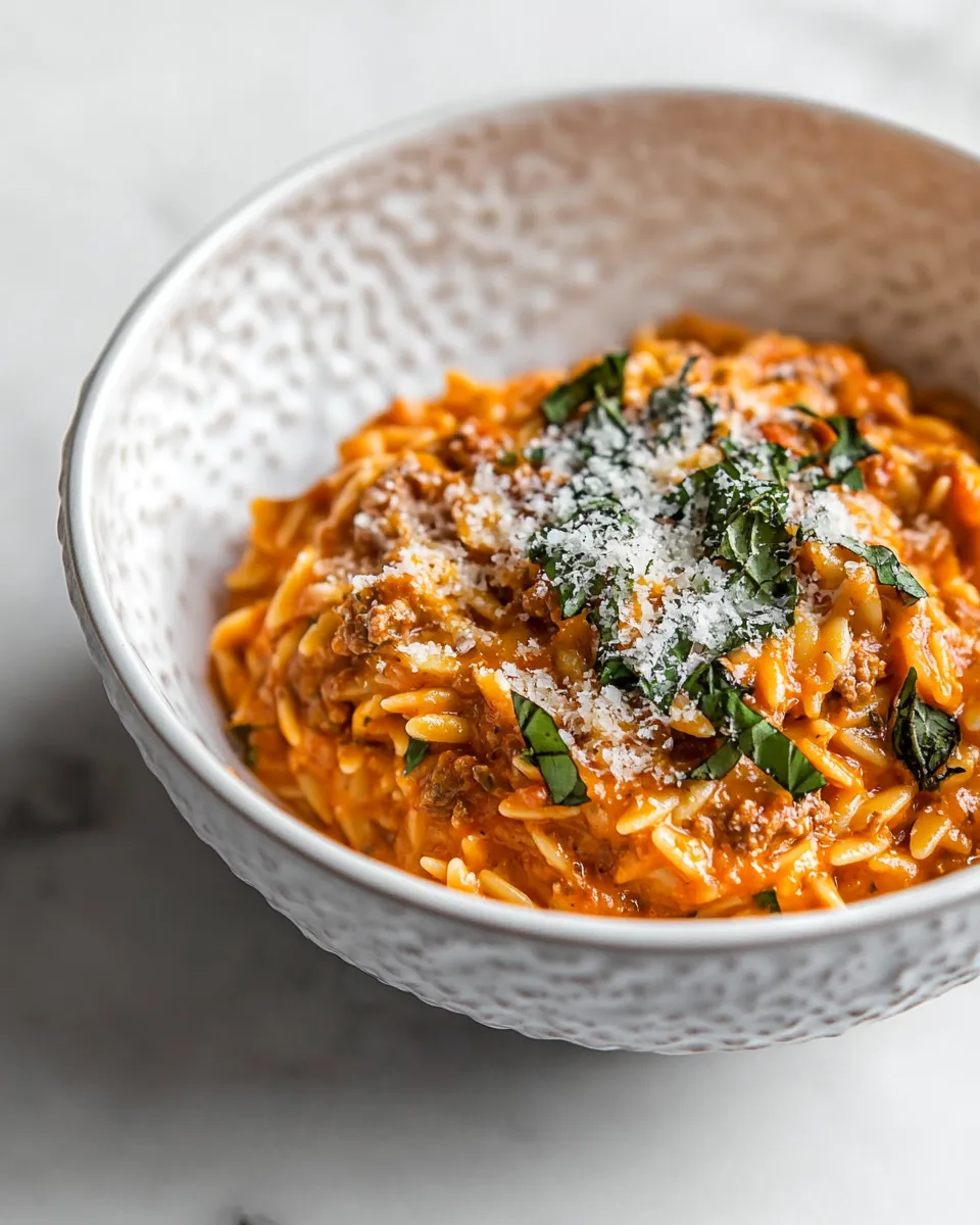 Classic Ground Beef Orzo with Tomato Cream Sauce image