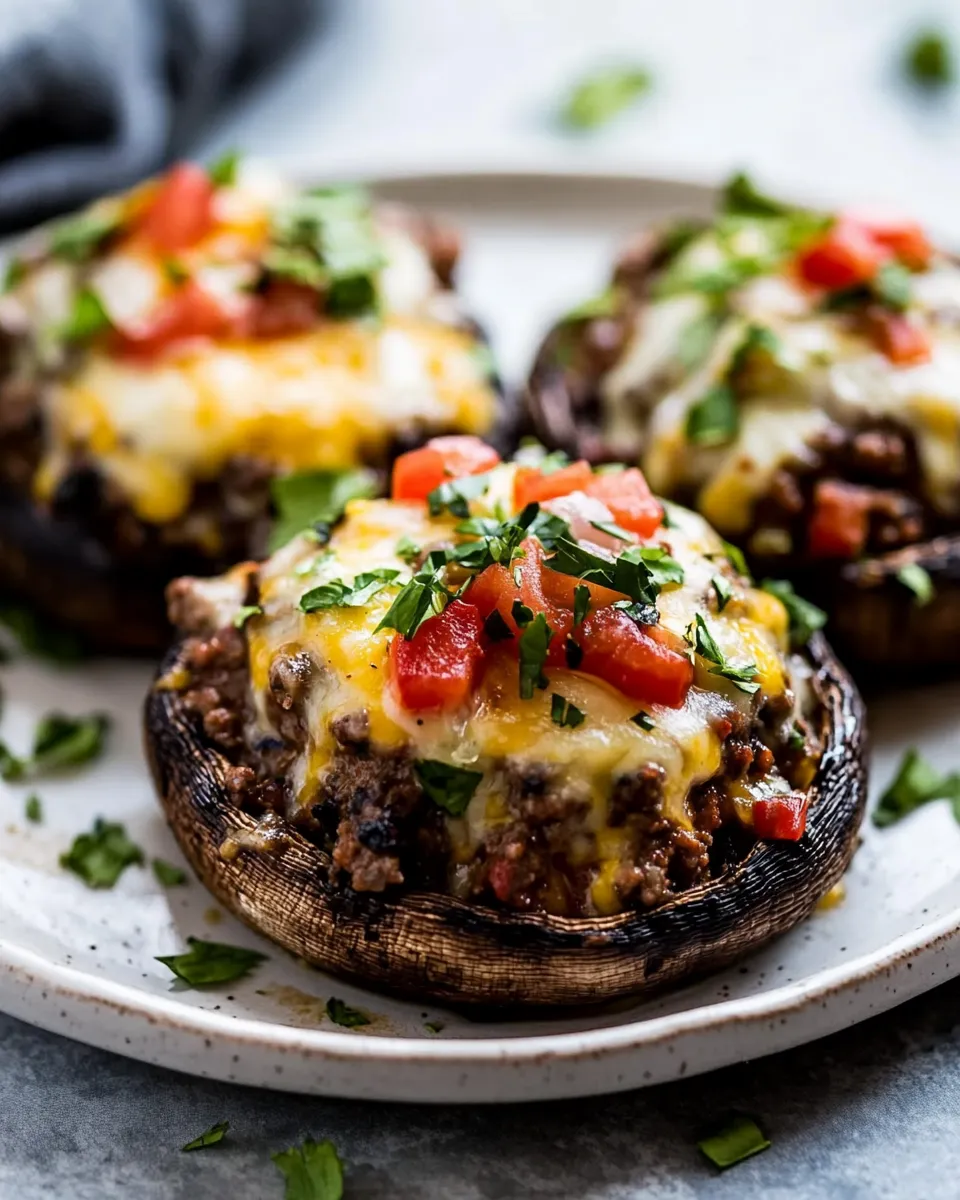 Classic Ground Beef Taco Stuffed Portobello Mushrooms dish photo