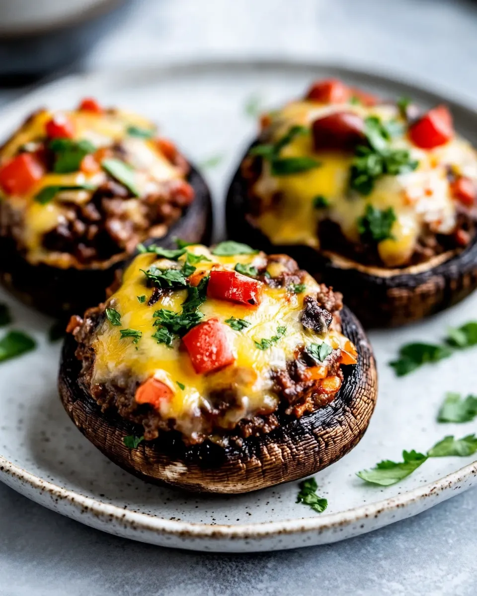 Easy Ground Beef Taco Stuffed Portobello Mushrooms food shot