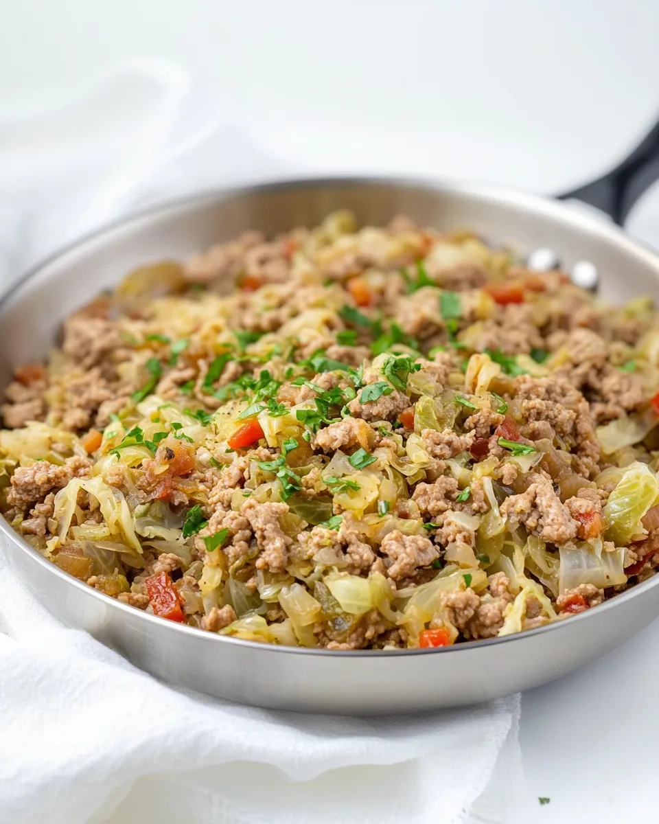 Healthy Ground Turkey Cabbage Skillet food shot