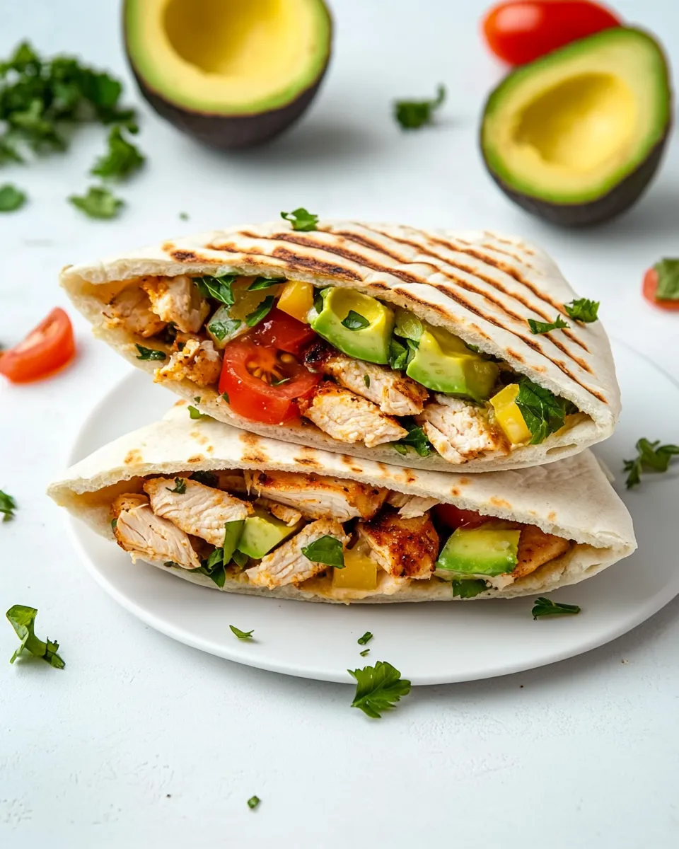Homemade Healthy Chicken Avocado Pita Sandwich photo