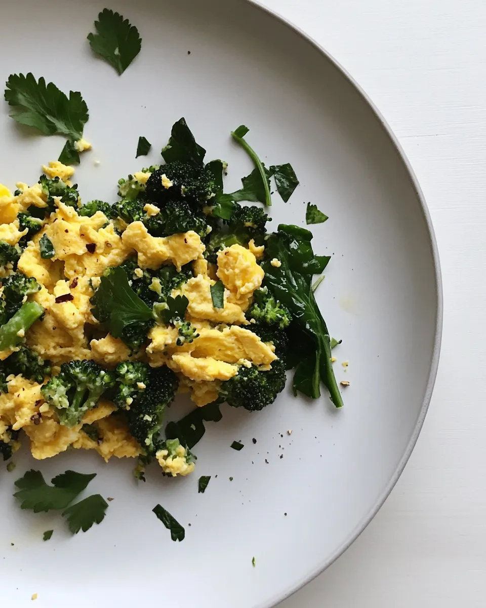 Easy Healthy Scrambled Eggs w/ Broccoli and Spinach food shot