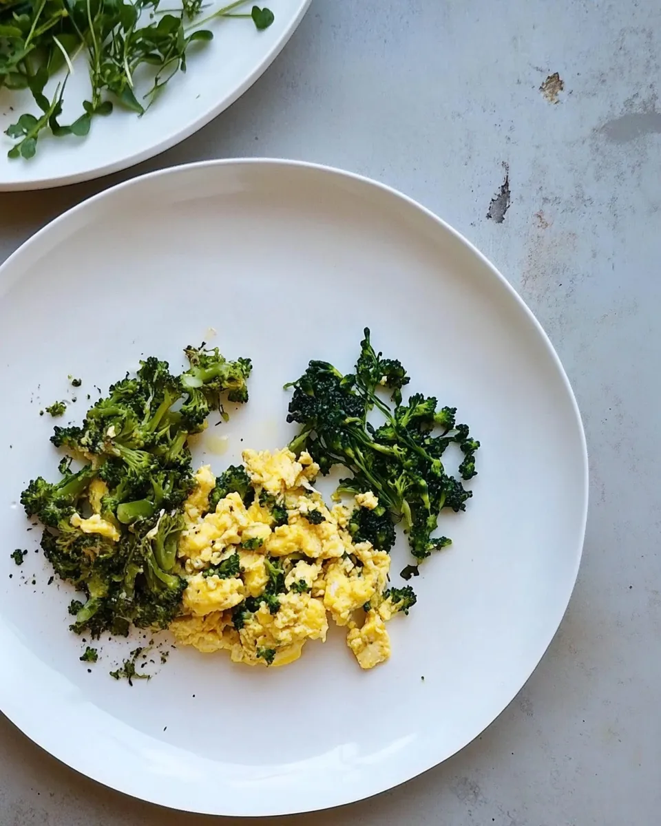 Delicious Healthy Scrambled Eggs w/ Broccoli and Spinach plate image