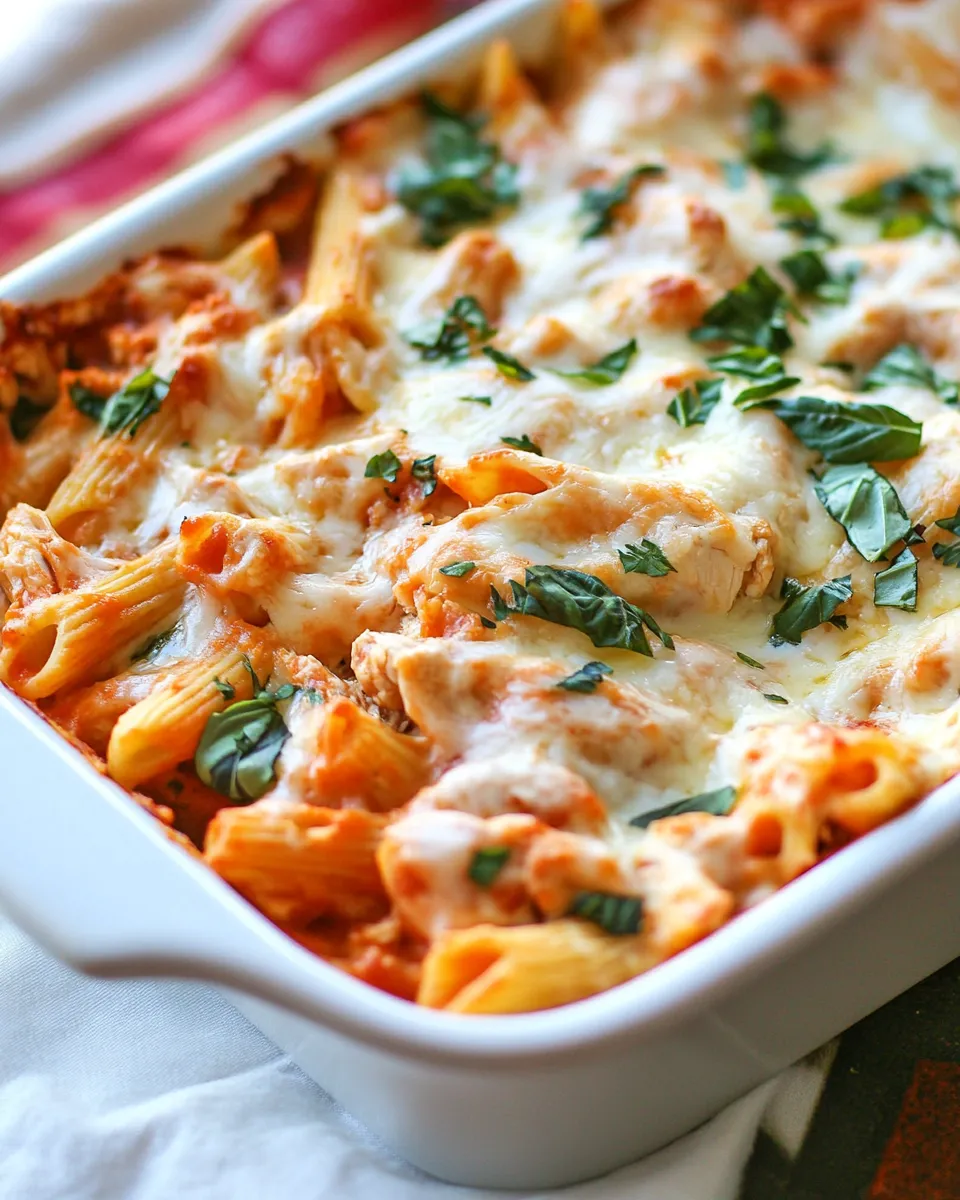 Homemade Healthy Three-Cheese Chicken Penne Pasta Bake photo