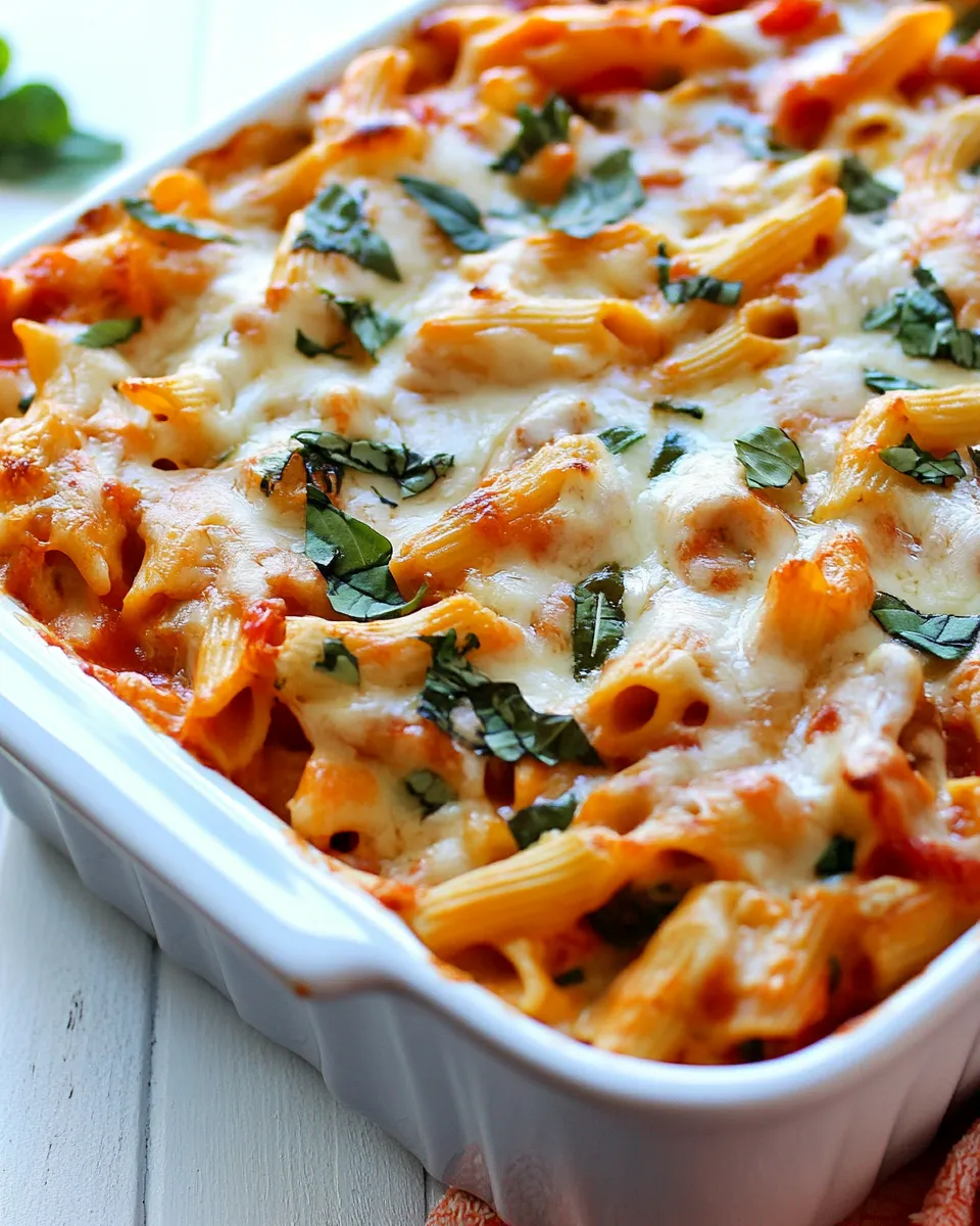 Delicious Healthy Three-Cheese Chicken Penne Pasta Bake image
