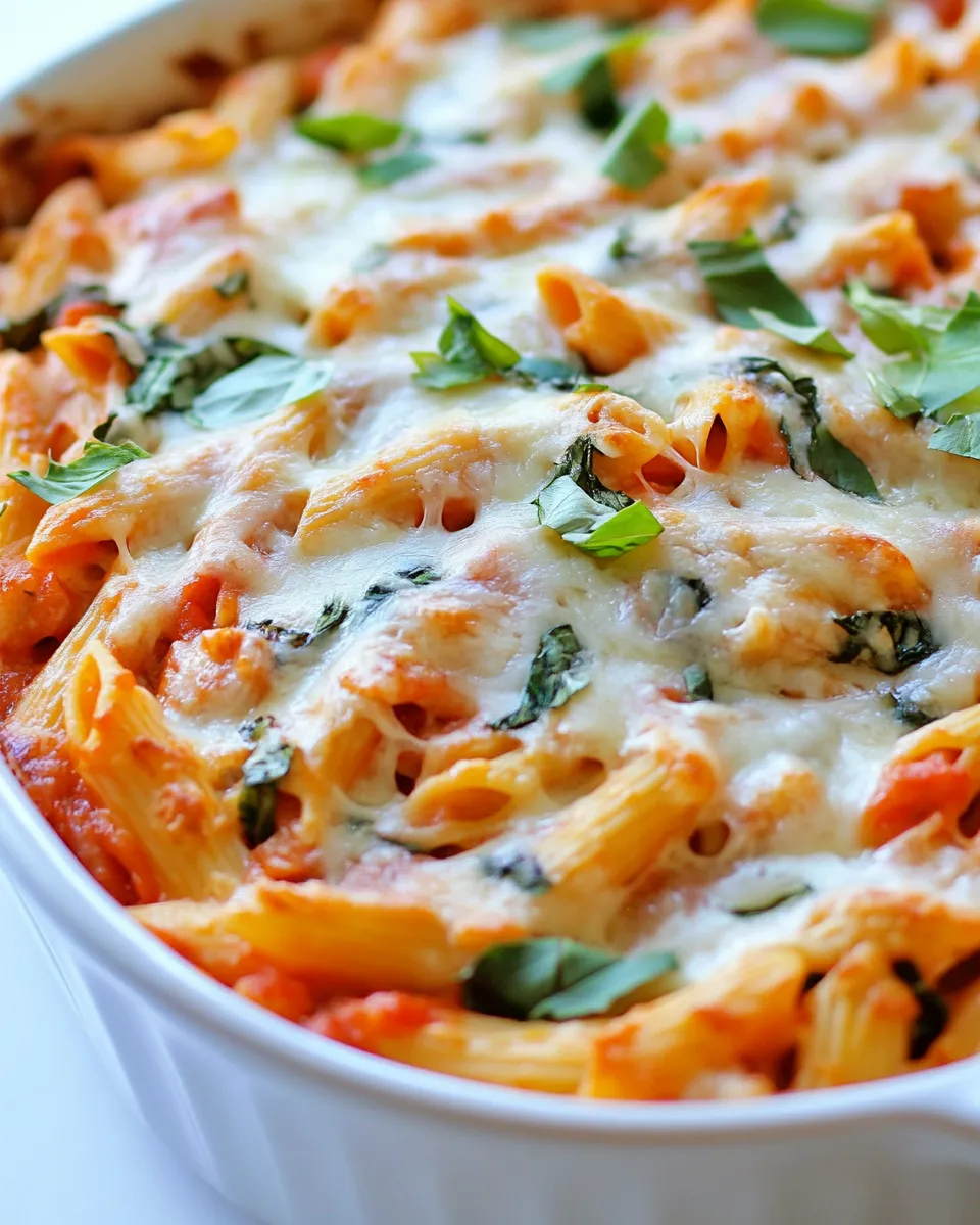 Easy Healthy Three-Cheese Chicken Penne Pasta Bake recipe photo