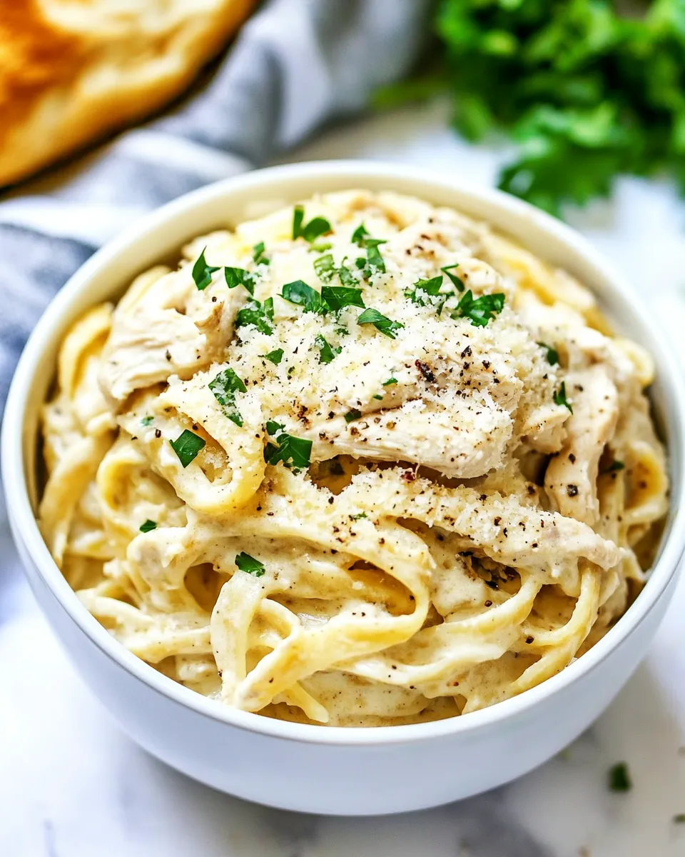 Delicious Instant Pot Chicken Alfredo With Jar Sauce food shot