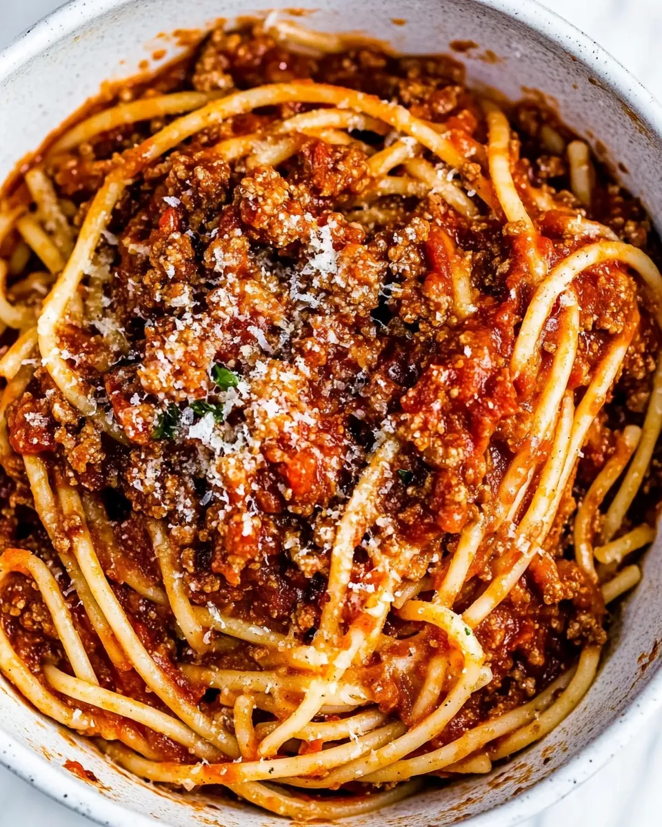 Savory Instant Pot Spaghetti with Meat Sauce shot